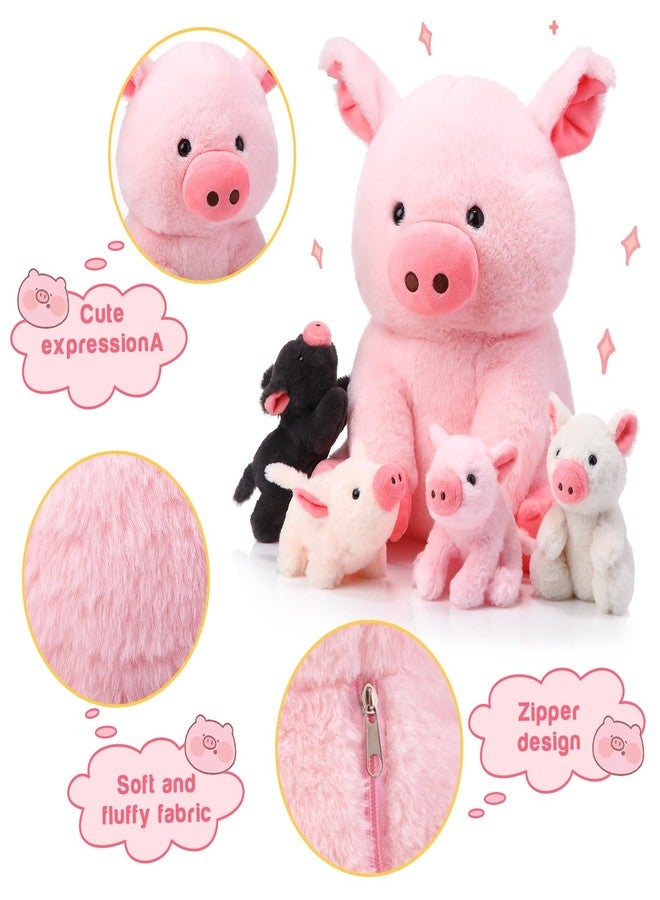 Silipull 5 Pcs Pig Stuffed Animals, 12 Inch Large Plush Mommy Pig with 4 Little Baby in Mother Belly, Gifts for Mothers, Boys and Girls' Graduation Birthday Party Favors(Sitting) - Image 3